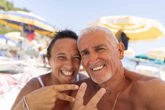 Senior couple beach vacation